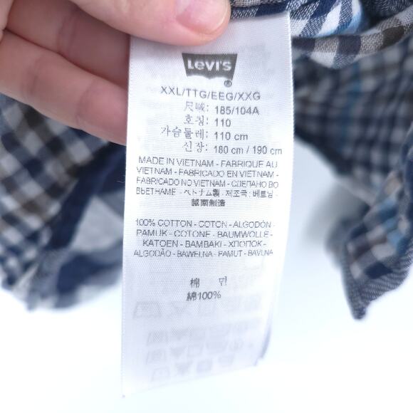 Levis Men Standard Fit Blue Check Plaid Lined Collard Button Up Longsleeve XXL - Picture 6 of 11